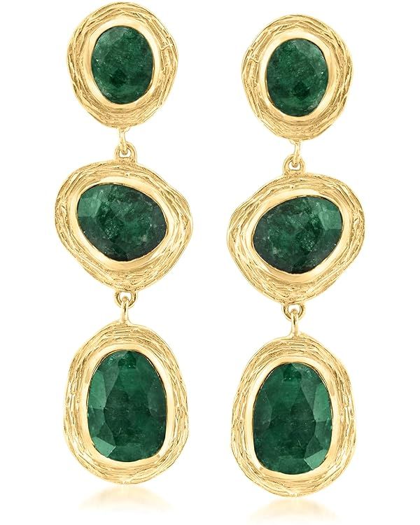 Ross-Simons 17.90 ct. t.w. Emerald Station Drop Earrings in 18kt Gold Over Sterling | Amazon (US)