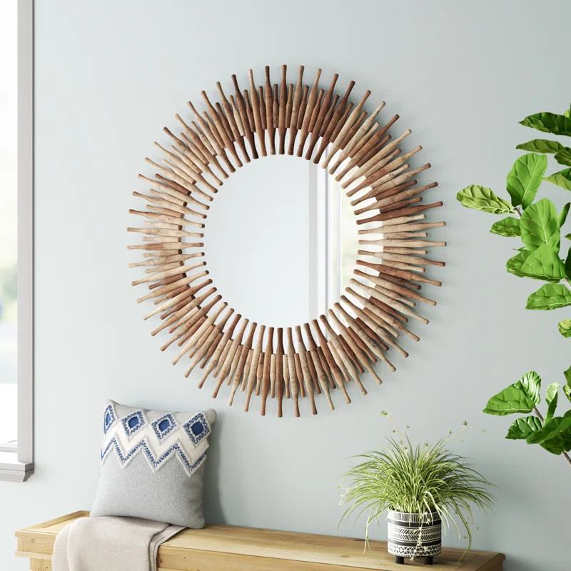 Kyson Round Reclaimed Wood Sunburst Framed Mirror | Wayfair North America
