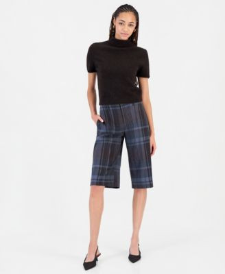 Bar Iii Women's Plaid Mid-Rise Long Shorts, Macy's Exclusive - Dark Plaid | Macy's
