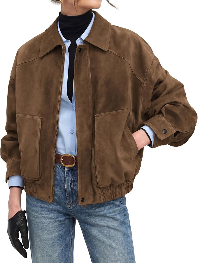 GRACE KARIN Women's Faux Suede Jacket Fall Long Sleeve Coat | 2026 Fashion Casual Oversized Outwe... | Amazon (US)