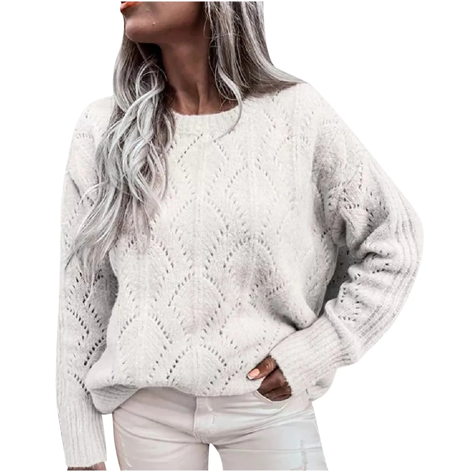 BUIgtTklOP no boundaries Sweaters for Women Clearance Women's Casual Round Neck Long Sleeved Knit... | Walmart (US)