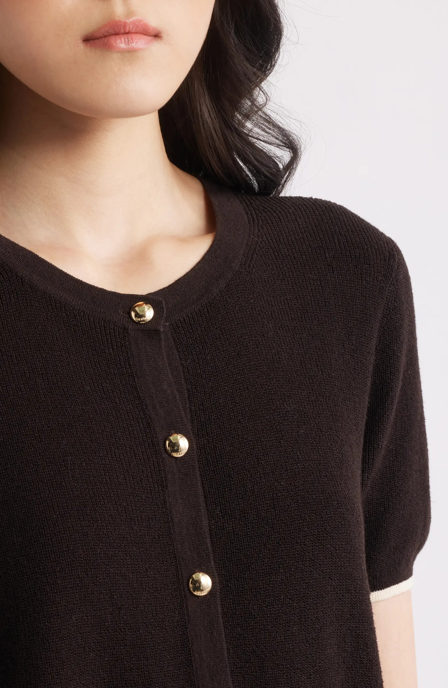 Dina Tipped Short Sleeve Cotton Blend Cardigan | Nordstrom