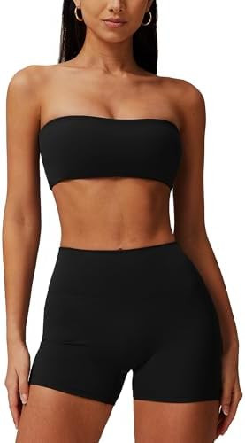 ABOCIW Women Workout Sets Bandeau Bralette Sports Bra Scrunch Butt Lifting High Waist Shorts 2 Pi... | Amazon (US)