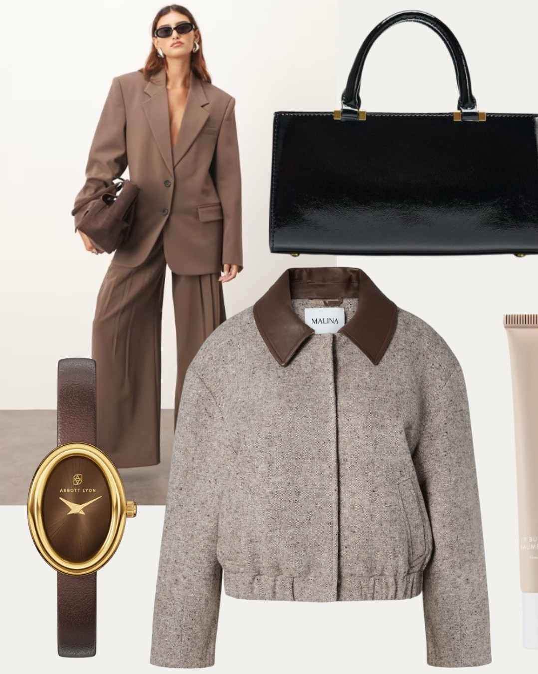 The Top 10 Edit - Fashion & Beauty

Brown tailored suit, brown strap watch, black handbag, jacket with brown leather collar, lip balm, scalp serum, knee high boots, tortoise sunglasses, white collar cardigan  

Jacket - Malina
Bag - Zara

#LTKautumn #LTKstyletip #LTKuk
