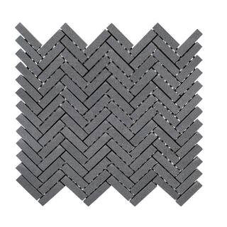 Jeffrey Court Basalt Herringbone Gray 4.75 in. x 4.38 in. Honed Basalt Floor and Wall Mosaic Tile Sa | The Home Depot