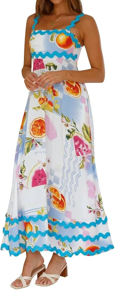 IDOPIP Womens Summer Casual Dress Beach Floral Maxi Dress Elegant Spaghetti Sleeveless Smocked Su... | Amazon (US)