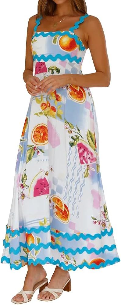 IDOPIP Womens Summer Casual Dress Beach Floral Maxi Dress Elegant Spaghetti Sleeveless Smocked Su... | Amazon (US)