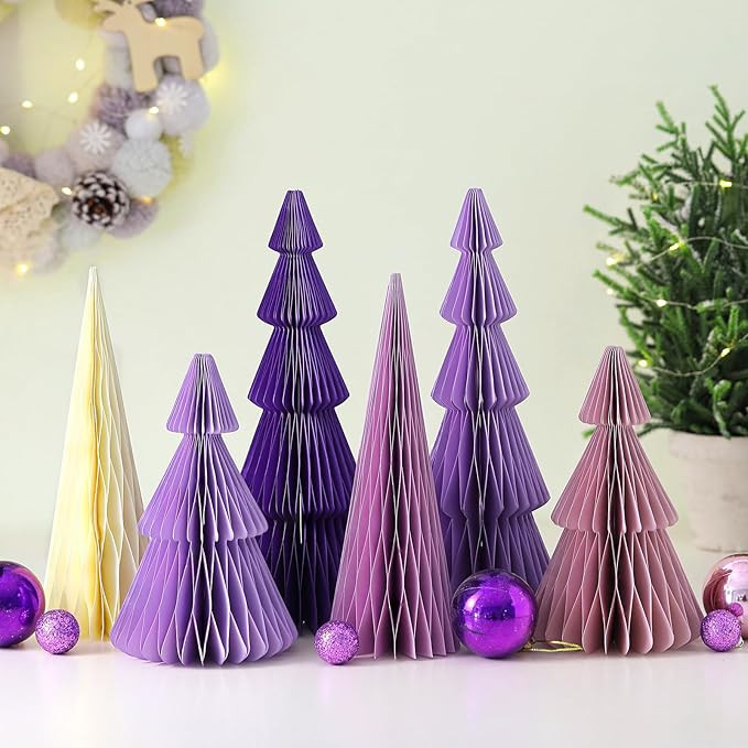 6 Pcs Purple Christmas Tree Honeycomb Centerpiece Minimalist 3D Paper Trees Centerpiece Modern Ch... | Amazon (US)