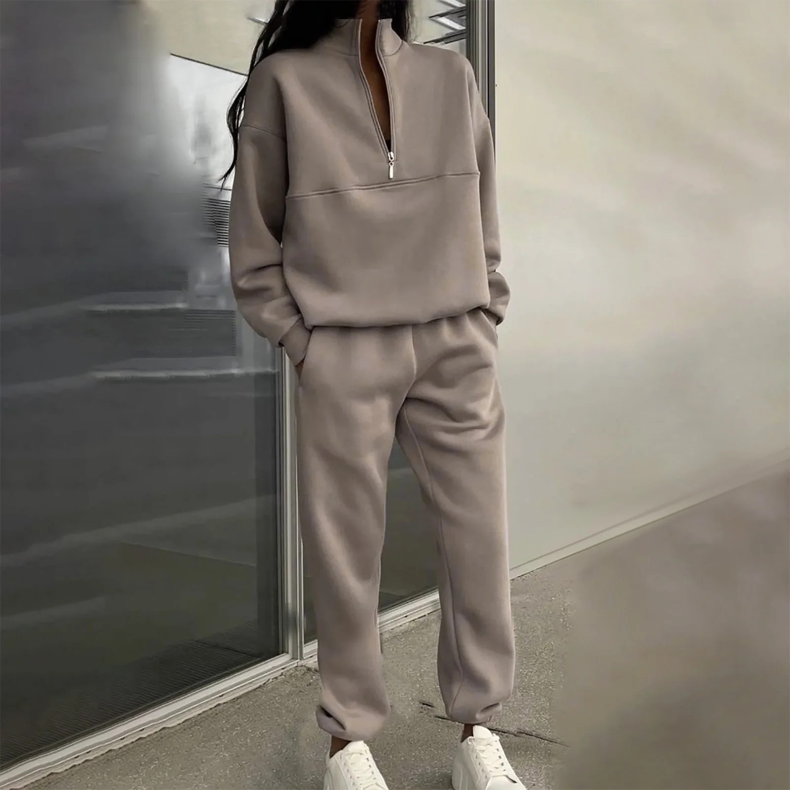 Usmixi Sweatsuits Set for Women Half Zip Pullover 2 Piece Outfits for Women Long Sleeve Sweatshir... | Walmart (US)