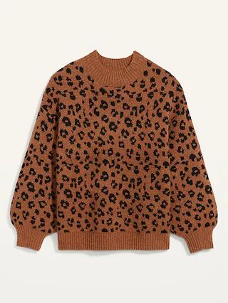 Cozy Leopard-Print Plus-Size Mock-Neck Sweater | Old Navy (US)