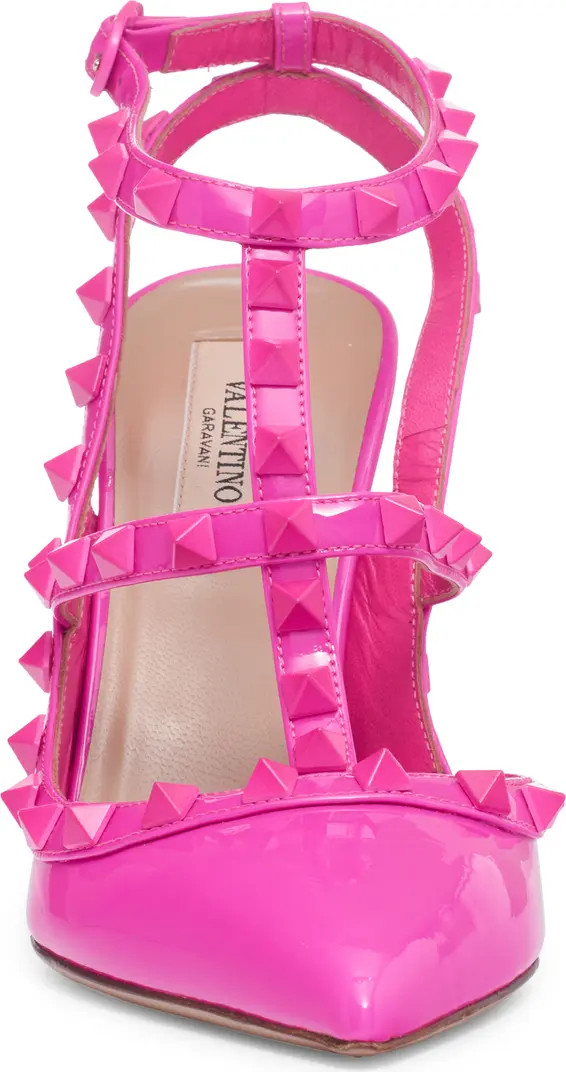Valentino Garavani Rockstud Patent T-Strap Pointed Toe Pump (Women) | Nordstrom | Nordstrom