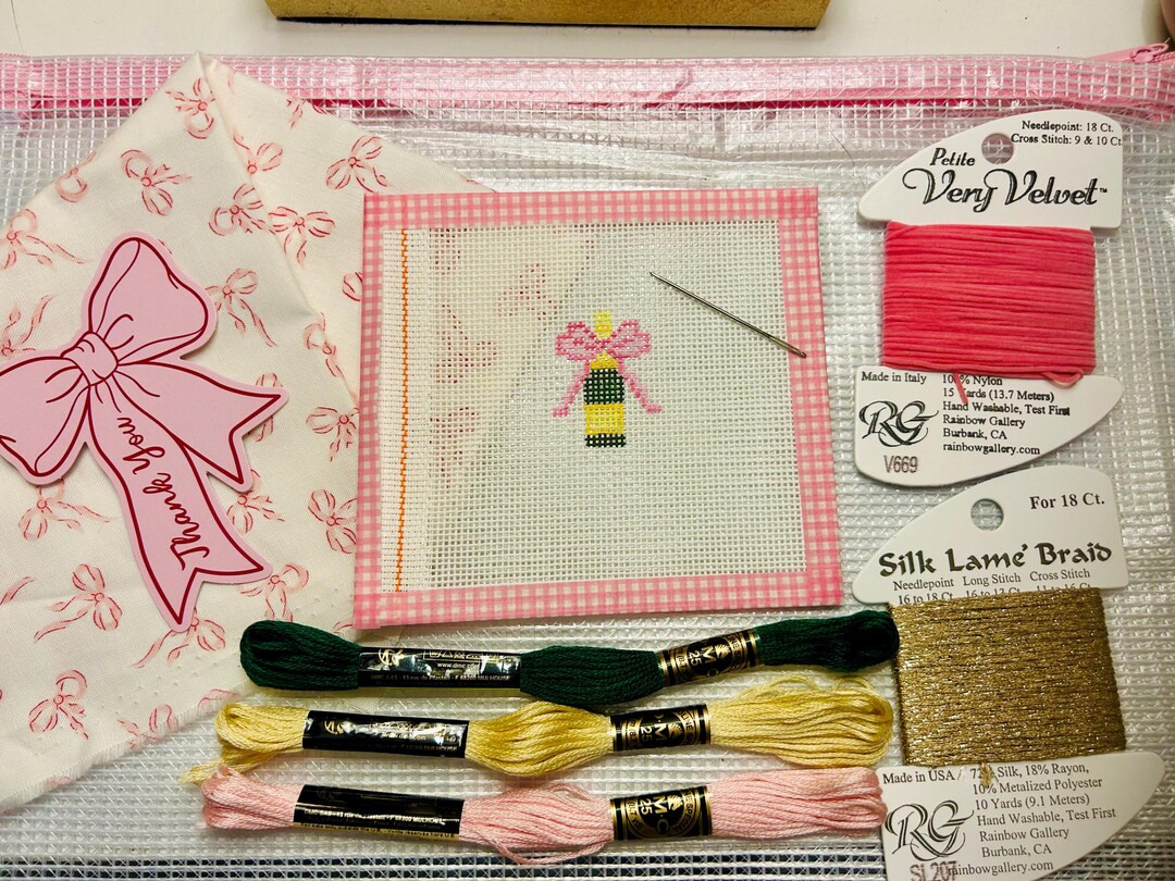 Mini Needlepoint Canvas Stitch Kit- Champagne and Bows (beginner Friendly) - Etsy | Etsy (US)
