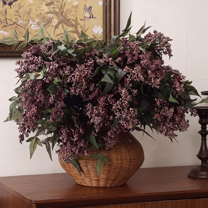 9 Pcs Artificial Berry Stems 35 Inch Gray Purple Fall Decor | Amazon (US)
