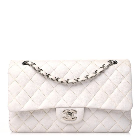 Caviar Quilted Medium Double Flap White | FASHIONPHILE (US)