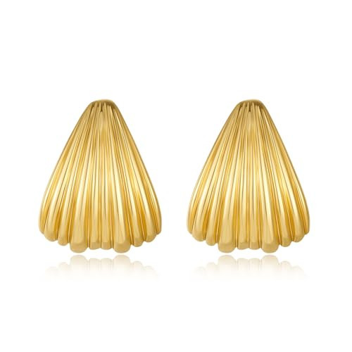 Chunky Gold Textured Earrings for Women Seashell Stud Earrings Ocean Trendy Jewelry | Amazon (US)
