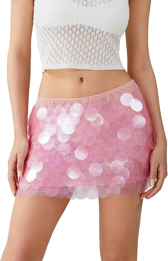 Women Sequin Mini Skirt Low Waist Side Split Tie Up Bodycon Skirts Party Club Y2K Glitter Pencil ... | Amazon (US)