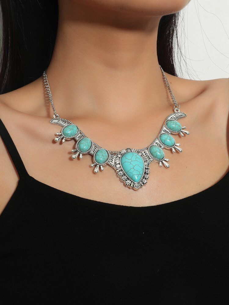 Turquoise Decor Necklace | SHEIN