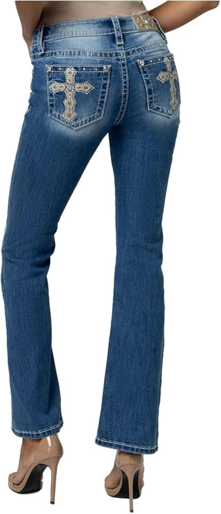 Miss Me Women's Stoned Cross Applique Mid-Rise Bootcut Jeans | Amazon (US)