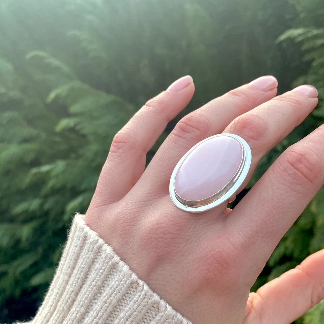 Large Oval Rose Quartz Sterling Silver Open Back Double Bezel - Etsy | Etsy (US)