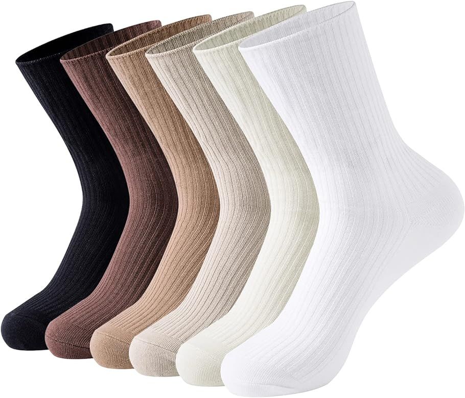 ZXTSWDTS Women Crew Ankle Socks Neutral Colors Cute Casual Dress Socks for Ladies (6 Pairs) | Amazon (US)