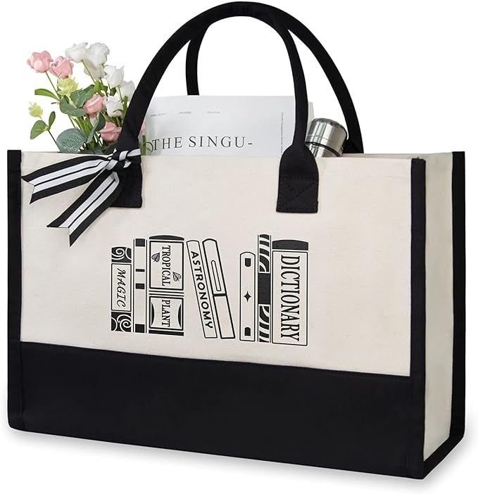 Amazon.com: TOPDesign Canvas Tote, Library School Bag with Printed Books, Personalized Birthday G... | Amazon (US)