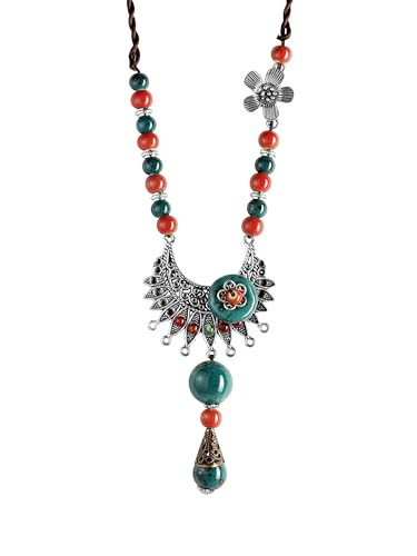 MINACHI Bohemian Flower Colorful Ceramic Beads Ethnic Charm Pendant Y Necklace, Vintage Bohemian Summer Jewelry Gift for Women | Amazon (US)