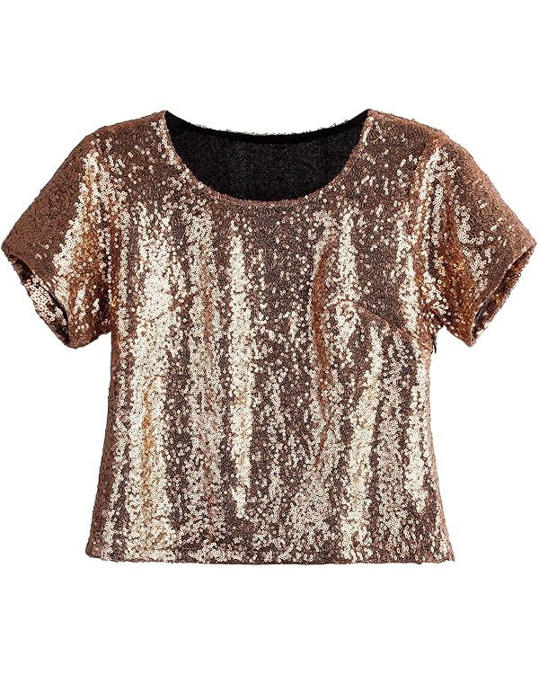 Vijiv Women's Glitter Glam Sequin Top Loose Sleeves Sparkly Shimmer Party Bridesmaid Sequined Tun... | Amazon (US)