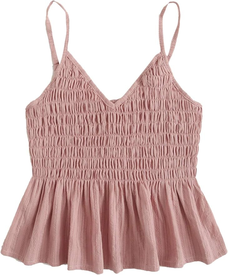 SheIn Women's Summer Printed Ruffle Hem Blouse Cami Sleeveless Peplum Top | Amazon (US)