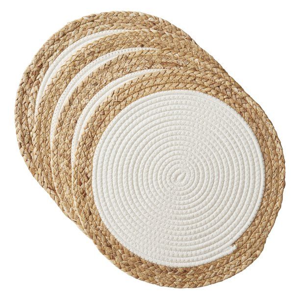 Better Homes & Gardens Cotton Hyacinth 15" Round Placemats, 4 Pack, Natural/White | Walmart (US)
