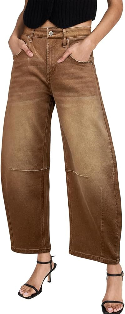 Sidefeel Barrel Jeans Wide Leg Mid Rise Baggy Boyfriend Denim Pants | Amazon (US)