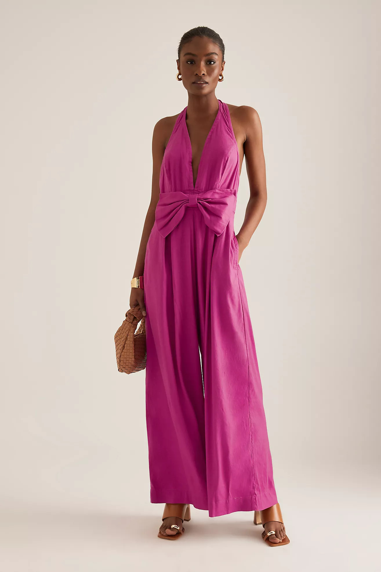 Maeve Linen Halter Bow Jumpsuit | Anthropologie (UK)