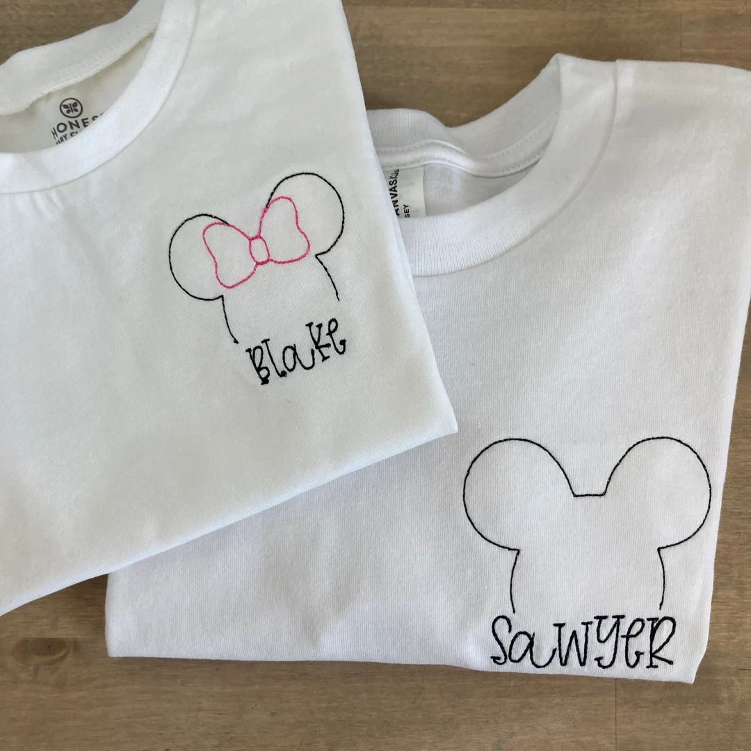 Organic Cotton Custom Toddler Baby Embroidered Minnie + Mickey Toddler / Baby  T-Shirt- Personali... | Etsy (US)