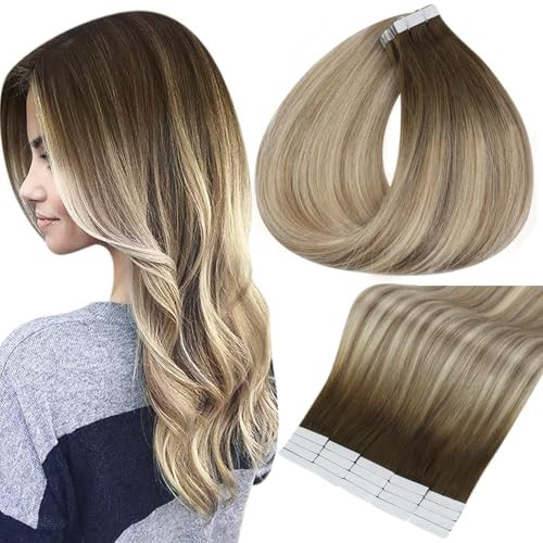 Full Shine Tape in Hair Extensions Human Hair 18 Inch Hair Extensions Tape in Color Dark Brown 3 Fading to 8 and 22 Tape in Hair Extensions 20Pcs 50Grams Balayage Tape Extensions For Women | Amazon (US)