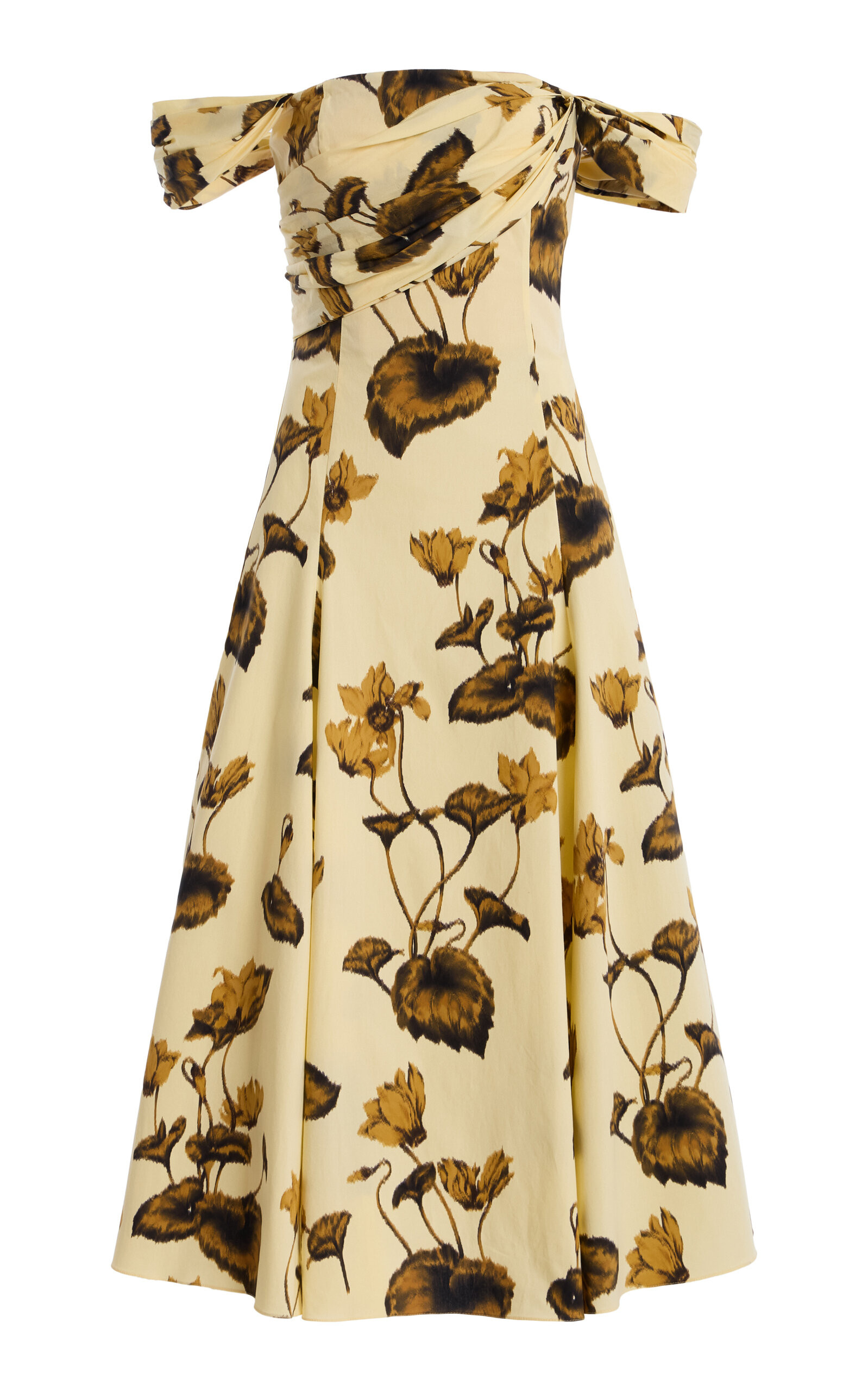 Oscar de la Renta - Cyclamen Off-The-Shoulder Stretch-Cotton Midi Dress - Yellow - US 6 - Only At Moda Operandi | Moda Operandi (Global)