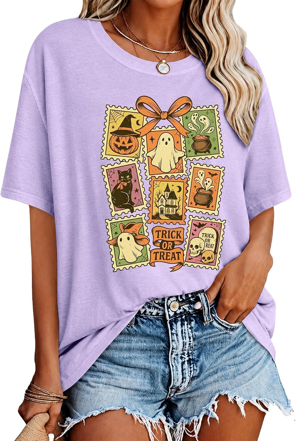 Halloween Shirts for Women Funny Halloween Shirts Spooky Season Pumpkin Oversized Graphic Tees Casual Top for Costume Party | Amazon (US)