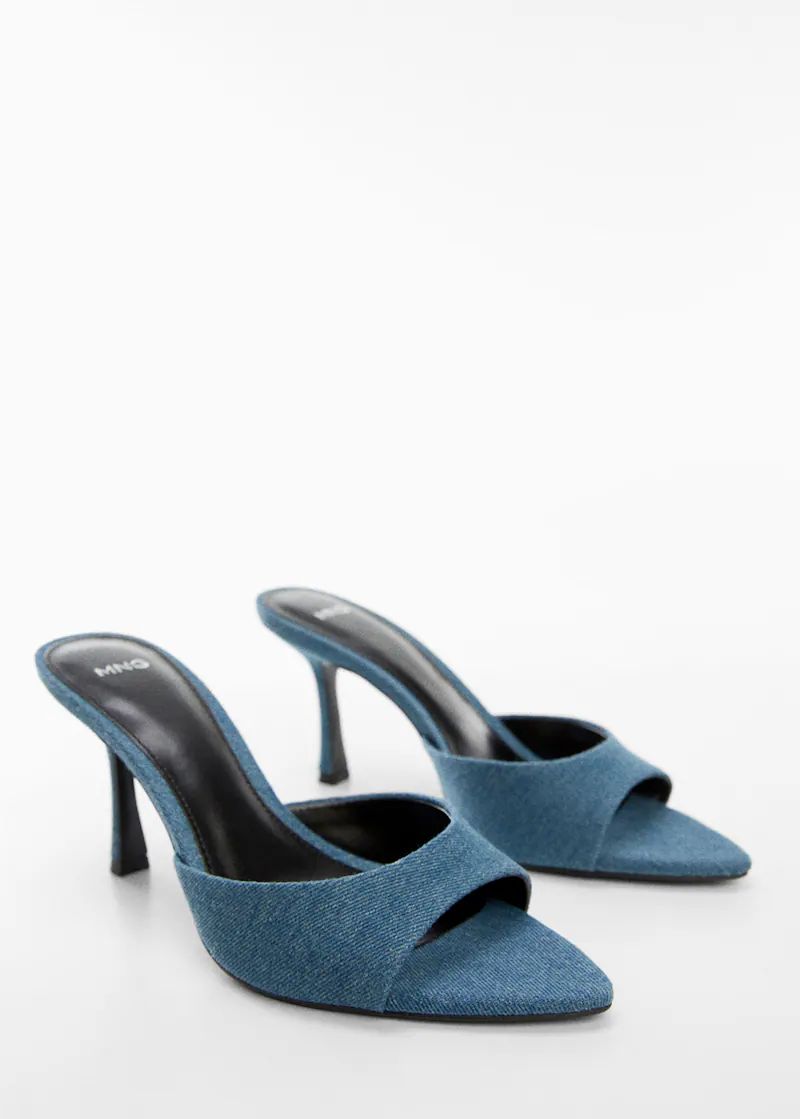 Sandales en jean talon bottines talon bloc bout carré -  Femme | Mango France | MANGO (FR)