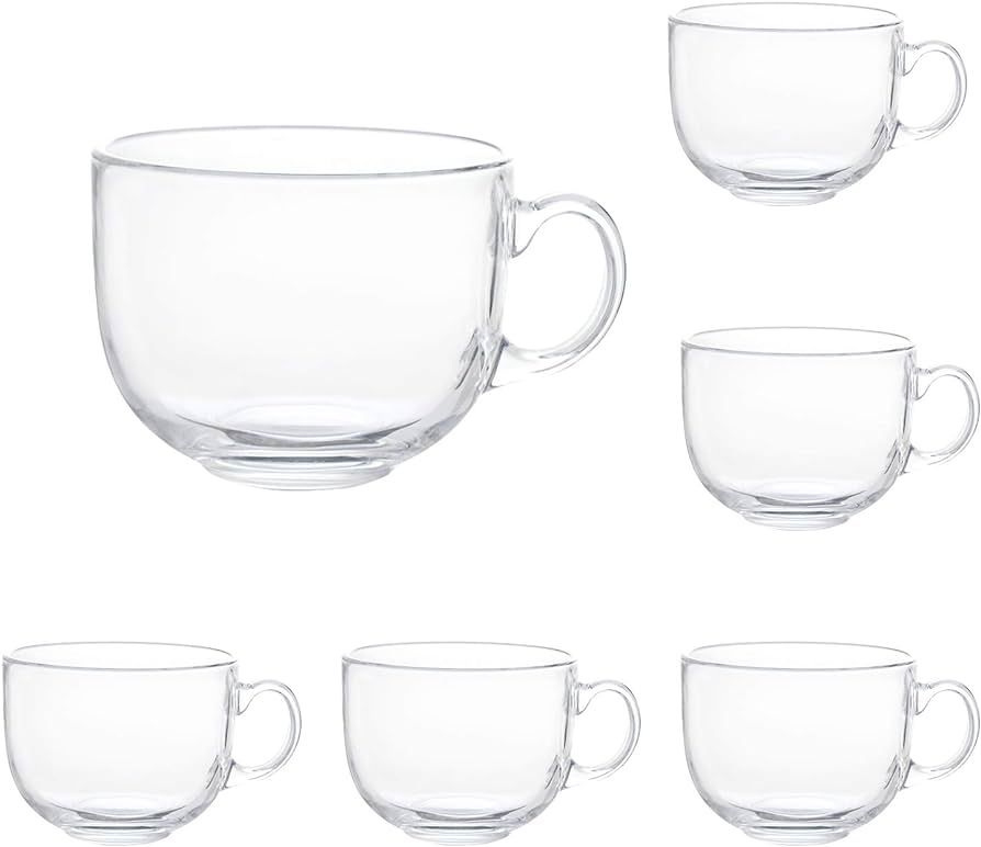16oz Glass Jumbo Mugs With Handle For Coffee, Tea, Soup,Clear Drinking Cup,Set of 6 | Amazon (US)