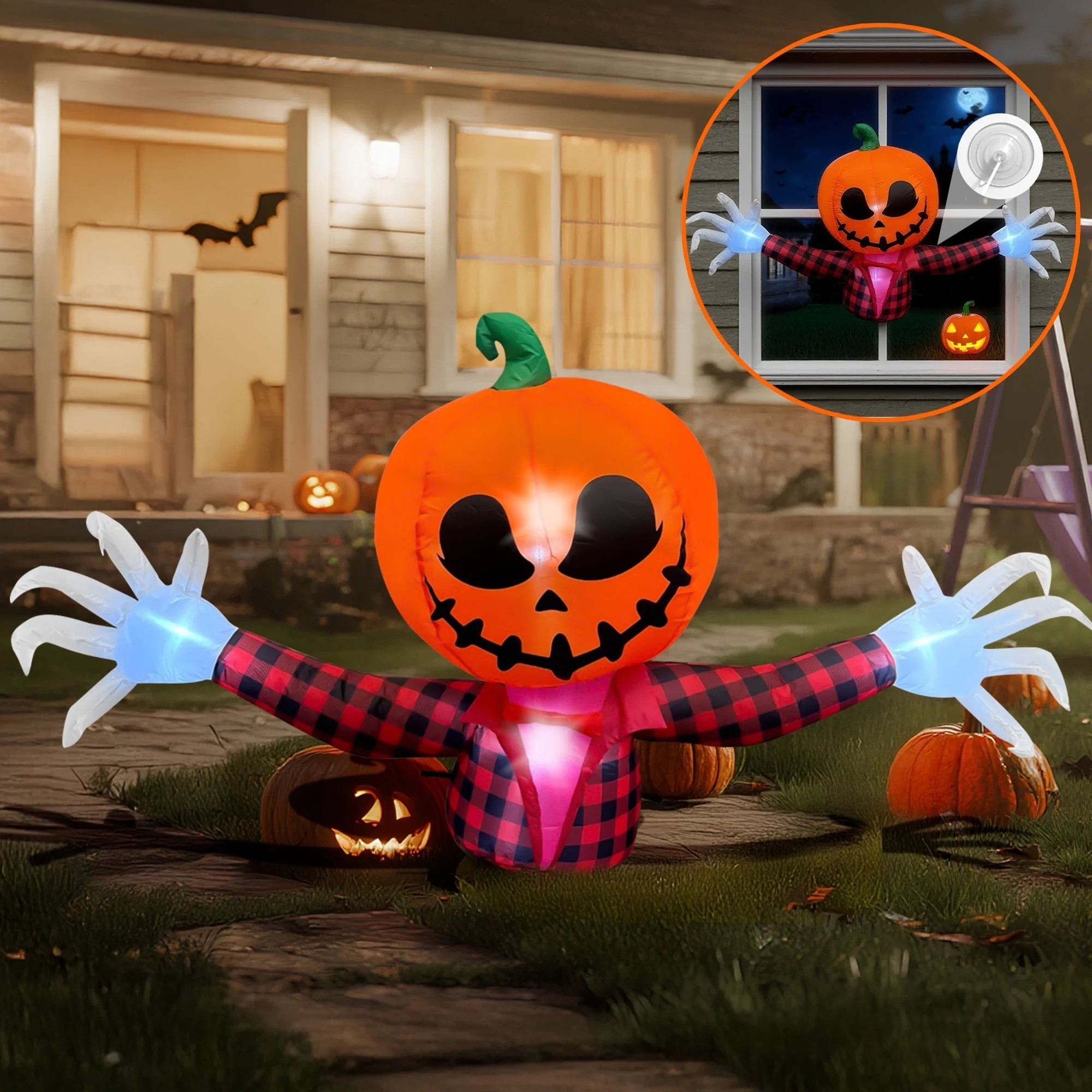 BeePrincess 5 FT Halloween Inflatable Pumpkin Ghost – Outdoor LED Blow-Up Decoration with Giant Arms, Light-Up Eyes, Waterproof Yard Decor for Lawn and Garden | Walmart (US)