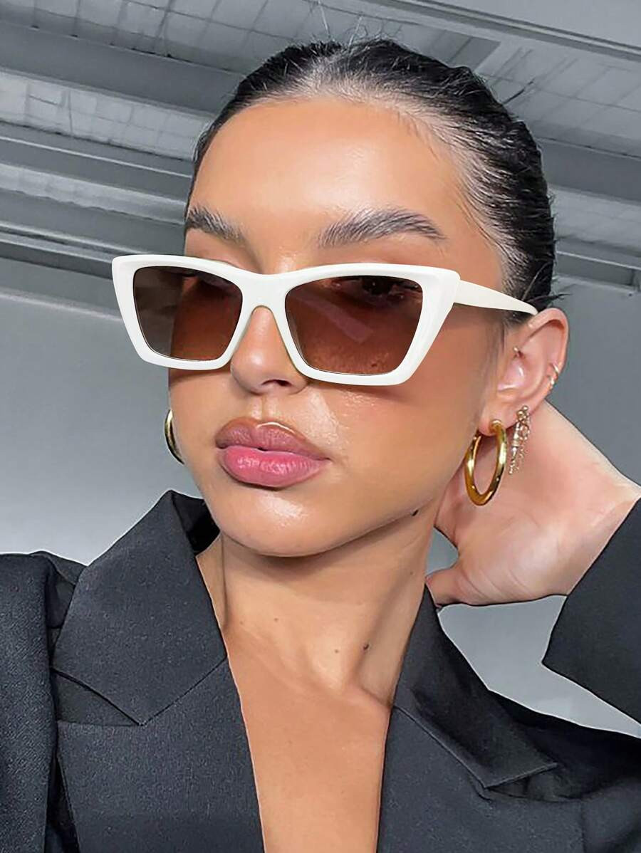 1 PC Women's Acrylic Casual Cat Eye Fashion White Eyeglasses For Vacation Outing And Daily Life O... | SHEIN