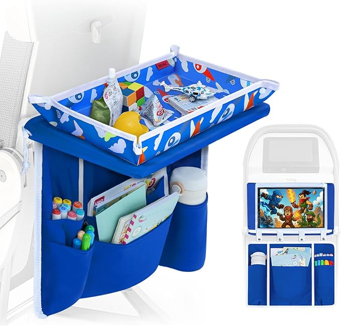 Adjustable Kids Airplane Tray Cover with Pocket Organizer, Snack & Toy Pockets, Toddler Airplane ... | Amazon (US)