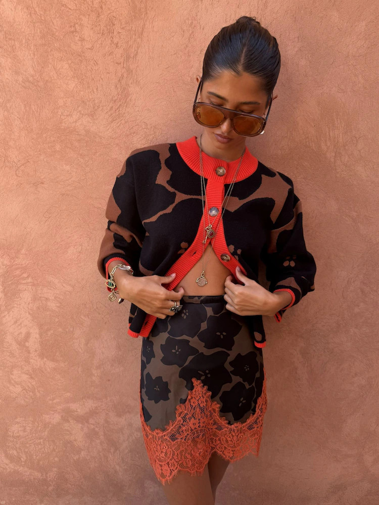 Never Fully Dressed Brown Jaden Floral Jacquard Zizi Cardigan | Next US