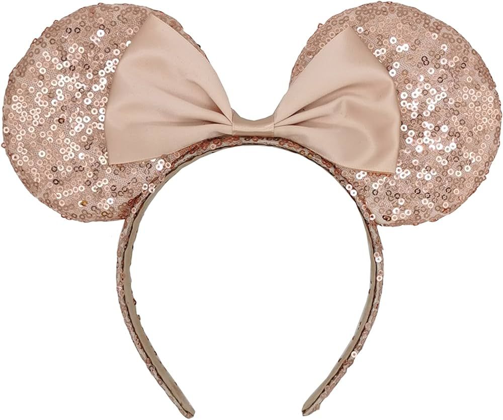 CHuangQi Mouse Ears Headband with Bow, Double-sided Sequins, Glitter Hair Band for Birthday Party... | Amazon (US)
