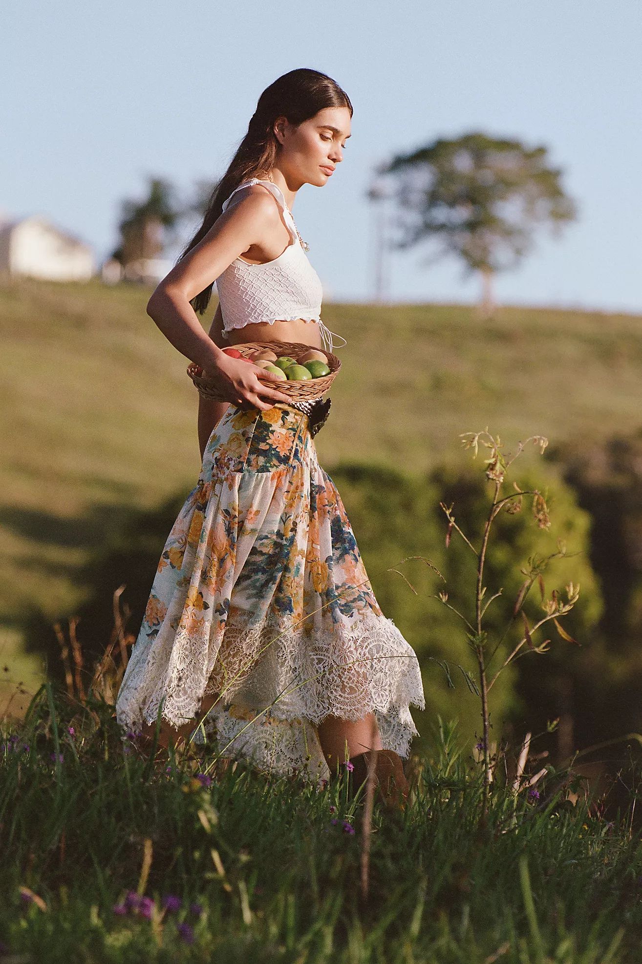 By Anthropologie Asymmetrical Lace A-Line Skirt | Anthropologie (US)