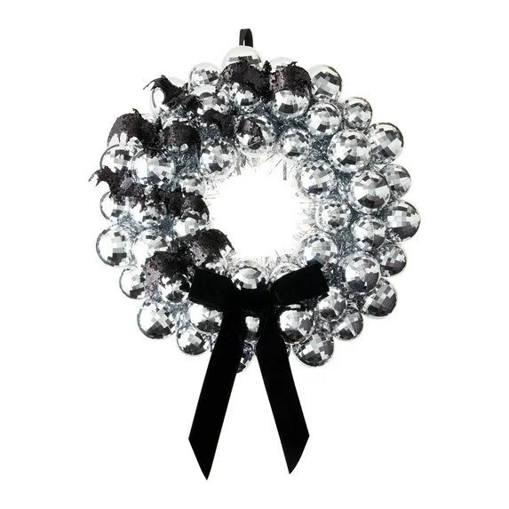 Disco Ball and Bats Wreath, Silver and Black, 17", Halloween by Way To Celebrate - Walmart.com | Walmart (US)