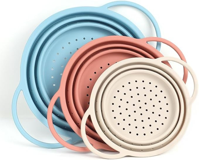 Silicone Colander Set – Collapsible Platinum Silicone Strainer with Stainless Steel Rim, Space-... | Amazon (US)