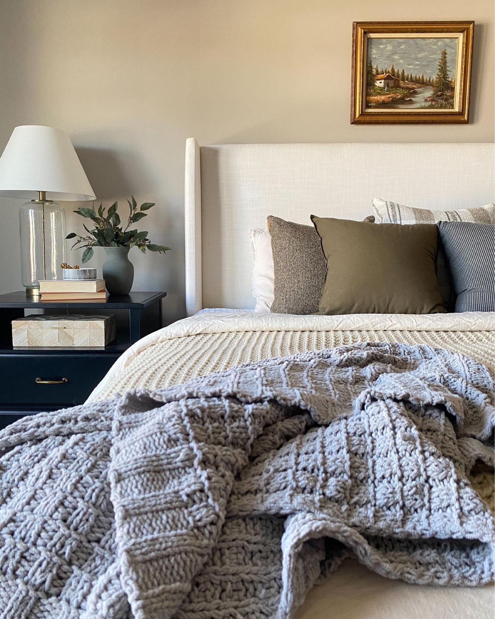 Primary bedroom sources, linen bed, wingback bed, headboard, gold lamp, black nightstand, off-white bed, beige bed

#LTKhome #LTKstyletip #LTKsalealert