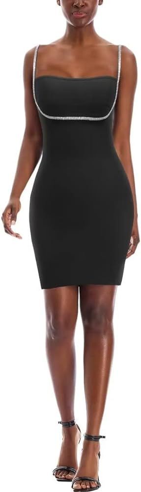 Hybrid & Company Womens Sexy Stretch Skinny Knee Length Bodycon Attractive Strap Midi Dress | Amazon (US)