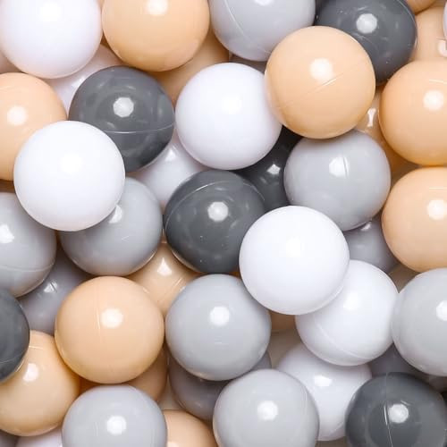 GOGOSO Ball Pits Balls Toddlers 50 100 200 500 Plastics Shape Ball Non-Phthalate Non-BPA Non-Toxic 2.2-Inch Crush Proof Play Balls,Beige+Dark Gray+Gray+White,100pcs | Amazon (US)