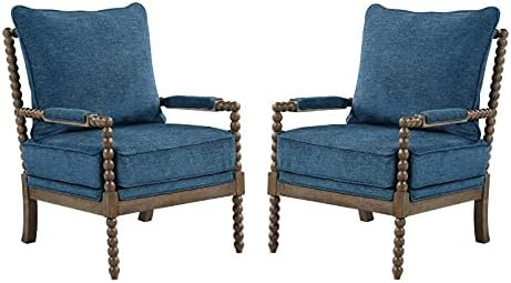 Home Square 2 Piece Linen Fabric Spindle Chair Set with Wood Frame in Navy Blue | Amazon (US)