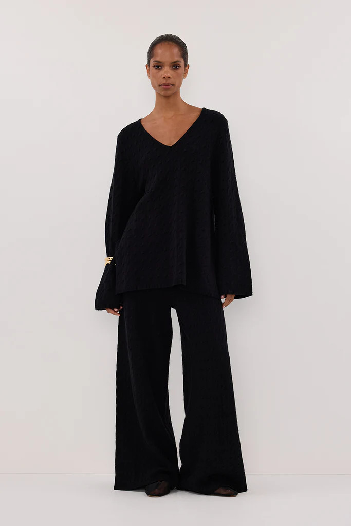 MAREN BLACK CABLE KNIT PANT | DISSH